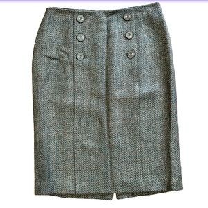 Halogen Tweed Blue & Brown Metallic Wool Blend Knee Length Pencil Skirt Size 2